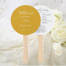 Leque Programa de Cerimônia Simples de Casamento Amarelo