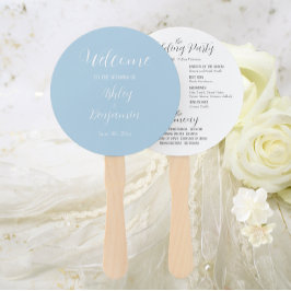 Leque Programa de Cerimônia Simples de Casamento Azul Cl