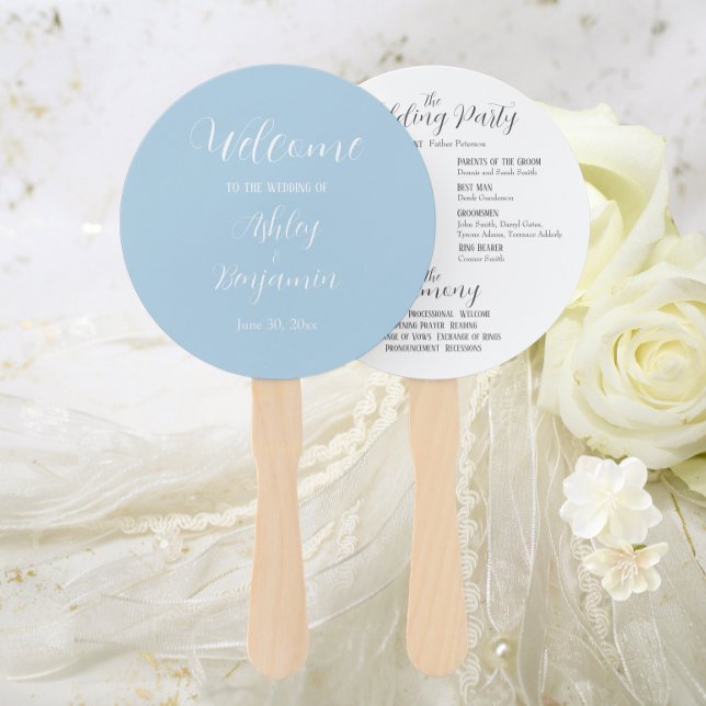 Leque Programa de Cerimônia Simples de Casamento Azul Cl (In Situ Wedding)