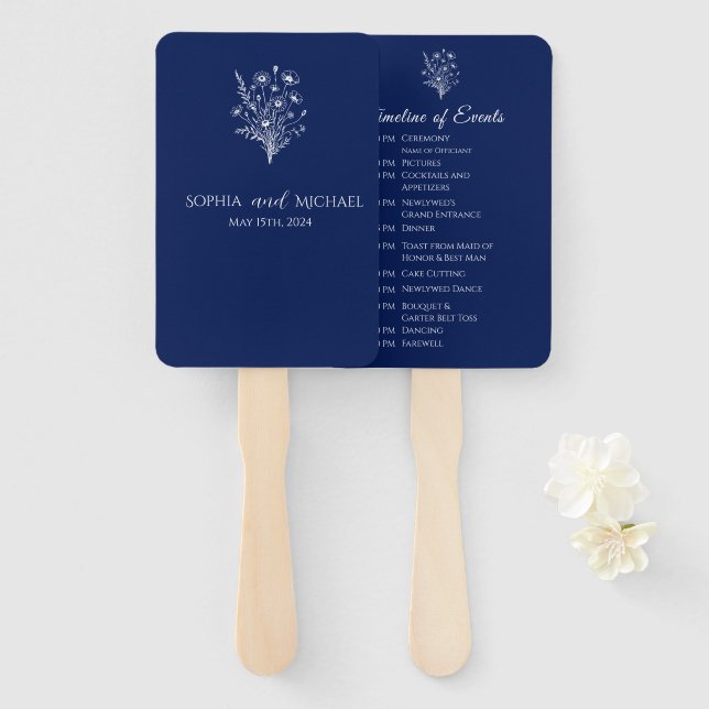 Leque Programa de Elegância de Flores Selvagens (Frente e Verso)