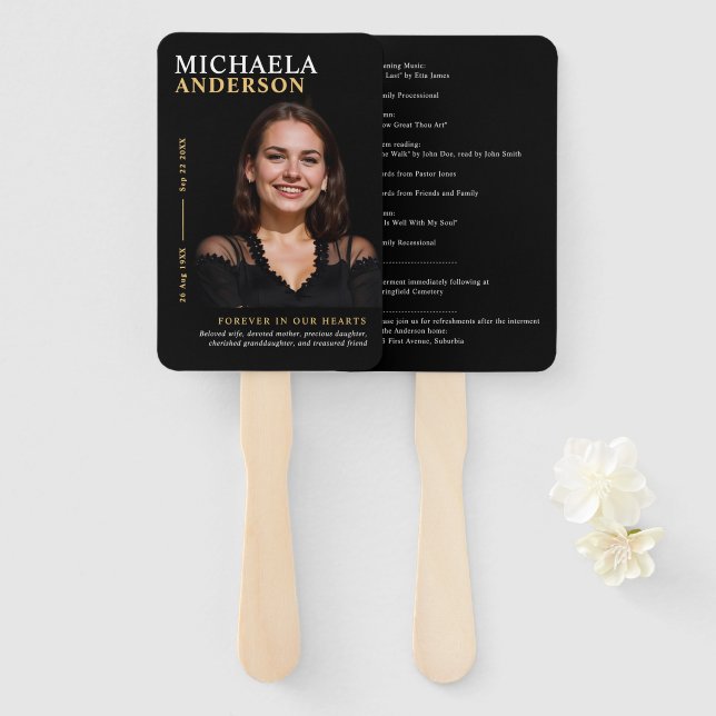 Leque Programa de Funeral Moderno de Celebração da Vida  (Frente e Verso)