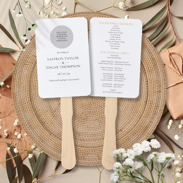 Leque Programa de Logotipo de Casamento Moderno Elegante (Elegant Modern Wedding Logo Program Hand Fan)