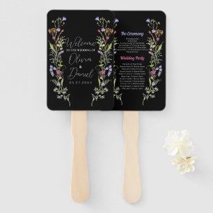Leque Programa de Menu Casamento Flores Florais Escuras