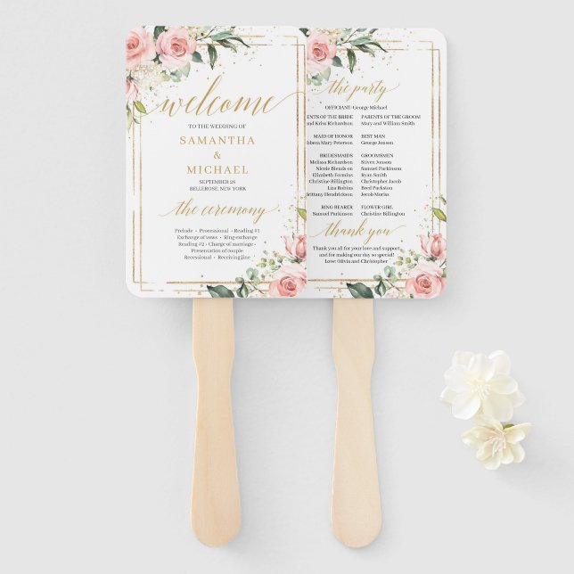 Leque Programa de ouro para eucalipto rosas rosas rosas  (Frente e Verso)