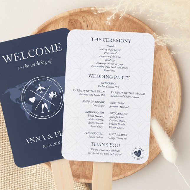 Leque Programa de Passaporte de Casamento de Destino Azu (Travel Wedding Program Hand Fan)