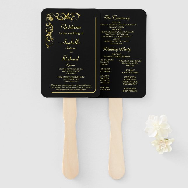 Leque Programa de Ventilação do Casamento Vitoriano Eleg (Frente e Verso)