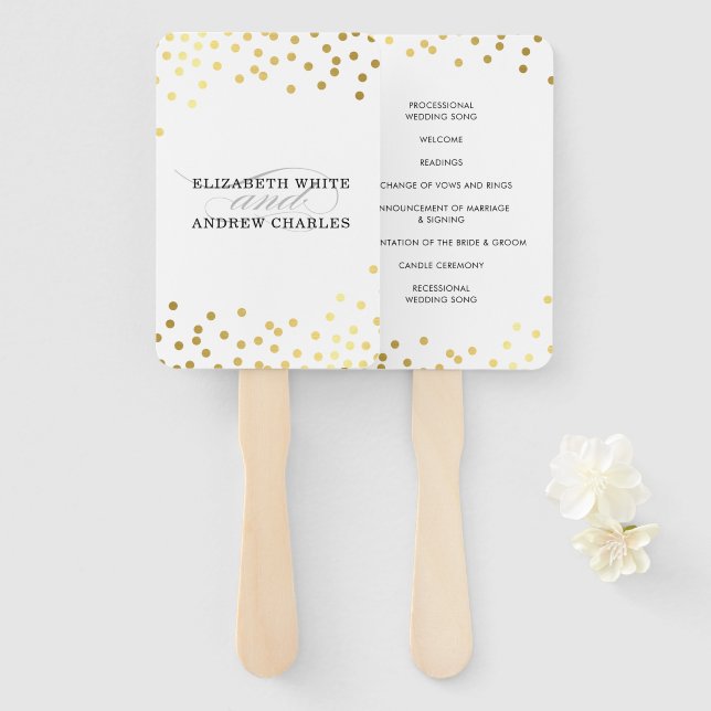Leque PROGRAMA DE WEDDING na moda cic glam gold confetti (Frente e Verso)