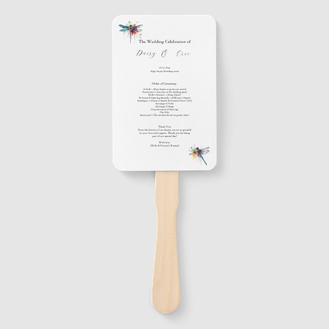 Leque Programa Dragonfly Wedding, personalizado (Frente)
