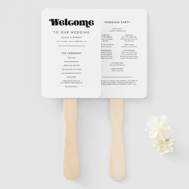 Leque Programa e Festa de casamento de Script Retroativo (Frente e Verso)