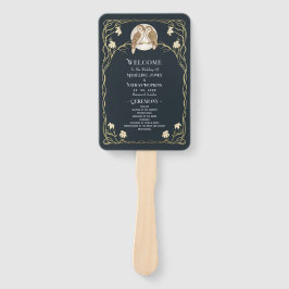 Leque Programa Elegante Art Nouveau Owls Wedding