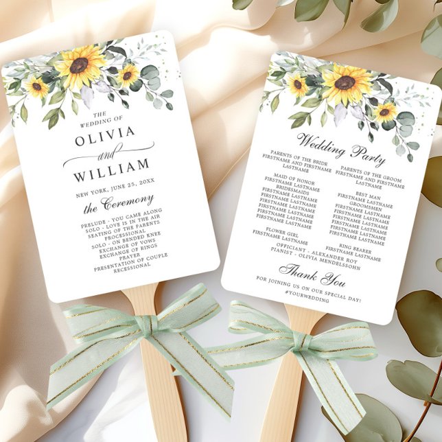 Leque Programa Elegante de Casamento Chic Eucalyptus Sun (Criador carregado)