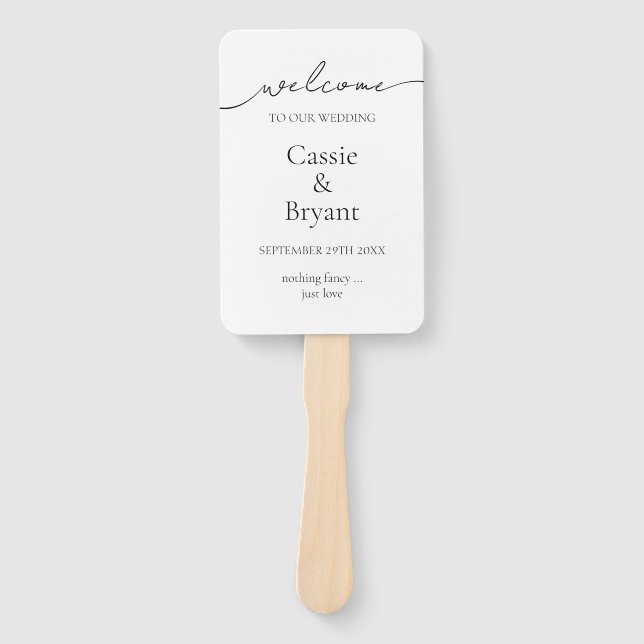 Leque Programa Elegante de Casamento de Script Branco e  (Frente)