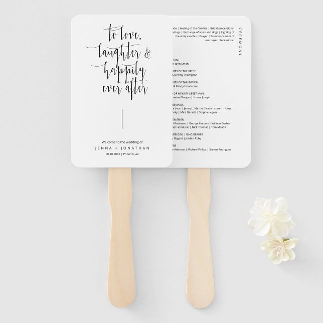 Leque Programa Elegante de Casamento de Script Minimalis (Frente e Verso)