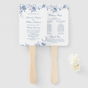 Leque Programa Elegante de Casamento Floral Azul Vitoria