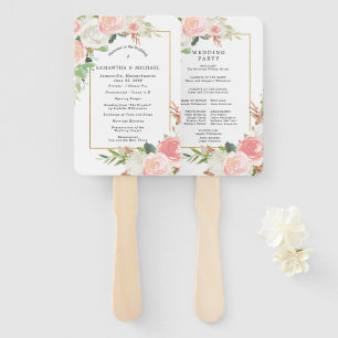 Leque Programa Elegante de Casamento Floral Branco Rosa