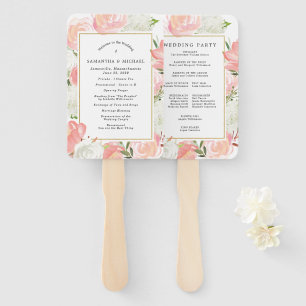 Leque Programa Elegante de Casamento Floral Branco Rosa