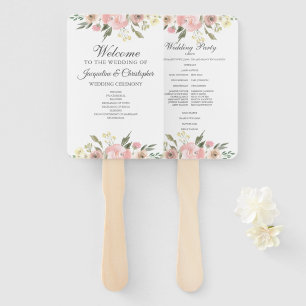 Leque Programa Elegante de Casamento Floral de Mola Rosa
