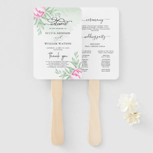 Leque Programa Elegante Greenery Rosa de Casamento Doura