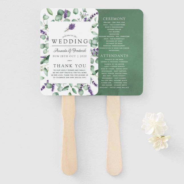 Leque Programa Eucalyptus e Casamento Verde Lavanda (Frente e Verso)