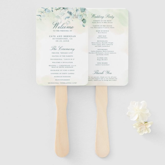 Leque Programa Eucalyptus Greenery Elegant Wedding (Frente e Verso)