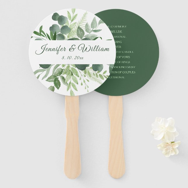 Leque Programa Eucalyptus Nature Greenery Wedding Script (Frente e Verso)
