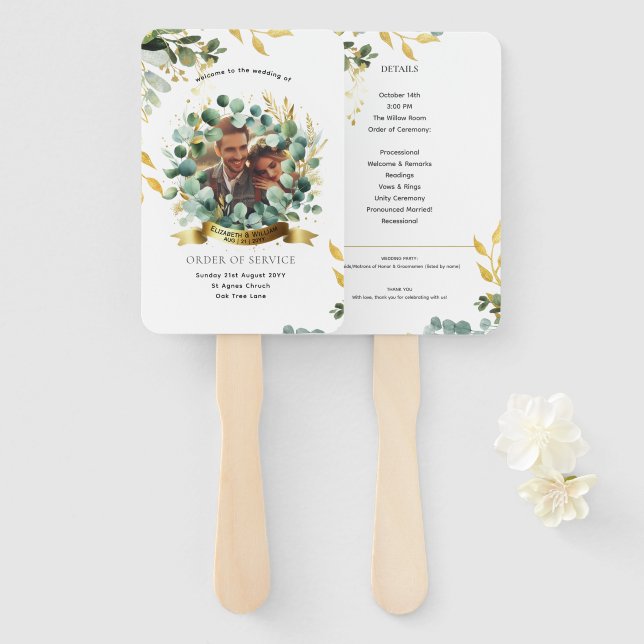 Leque Programa Eucalyptus PHOTO Wedding PAPER verde (Frente e Verso)