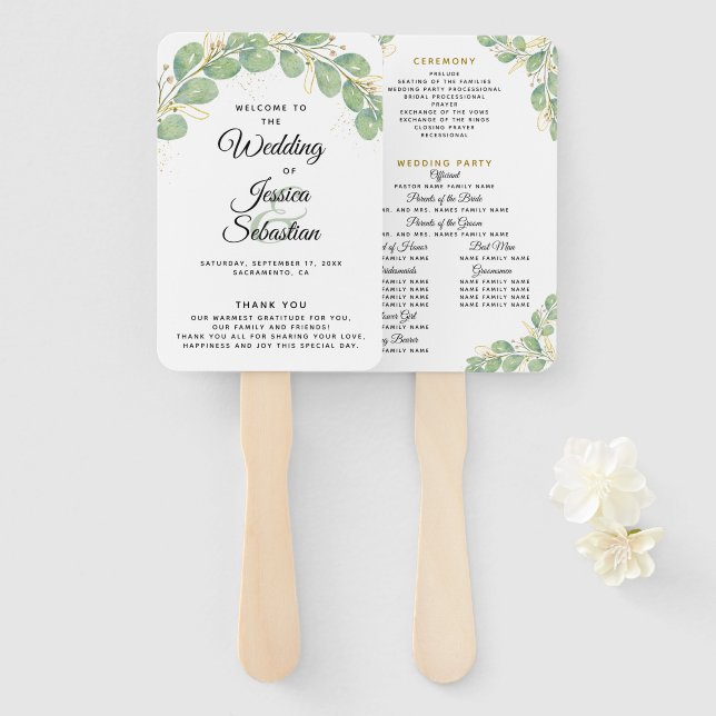 Leque Programa Eucalyptus Wedding Elegante (Frente e Verso)