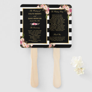 Leque Programa Floral Black White Stripes Classic Weding