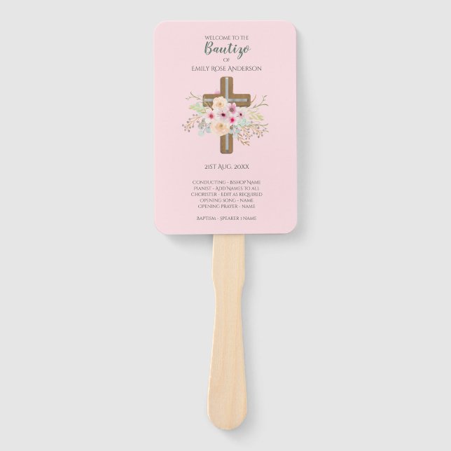 Leque Programa Floral Cross BAUTIZO Bautismo Baptism (Frente)