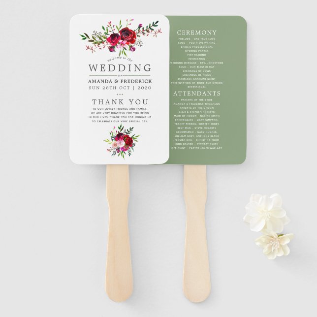 Leque Programa Floral de Casamento de Outono (Frente e Verso)