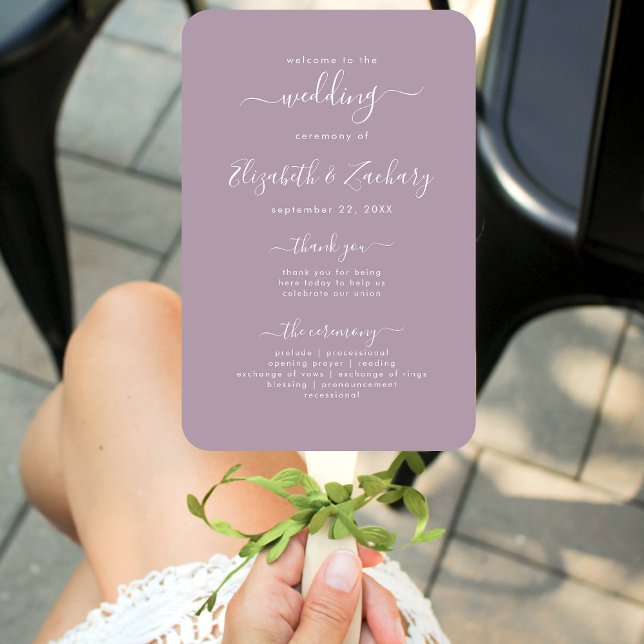 Leque Programa Modern Script Dusty Lavanda Wedding (Criador carregado)