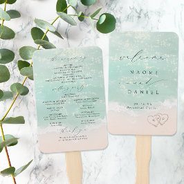 Leque Programa Modern Script Sand Hearts Beach Wedding