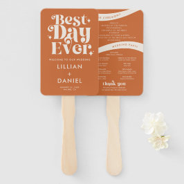 Leque Programa Moderno de Casamento Laranja Retro