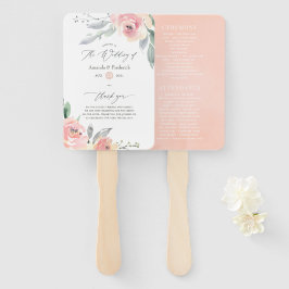 Leque Programa Pastel Blush Floral de Casamento Rosa