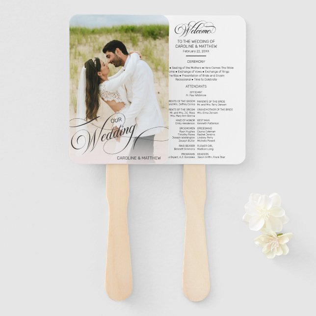 Leque Programa personalizado de casamento para caligrafi (Frente e Verso)