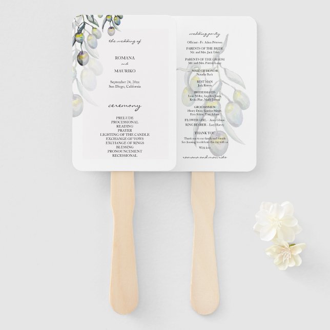 Leque Programa pintado à mão de uma oliveira mágica (Frente e Verso)