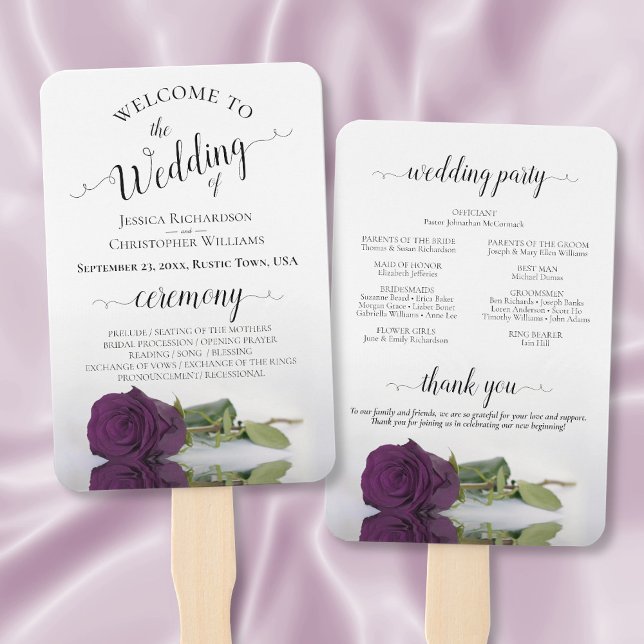 Leque Programa Romântico de Casamento Elegante de Rosa d (Front/Back)