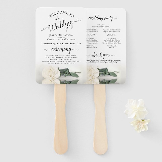 Leque Programa Romântico de Casamento Elegante Rose Bran (Frente e Verso)