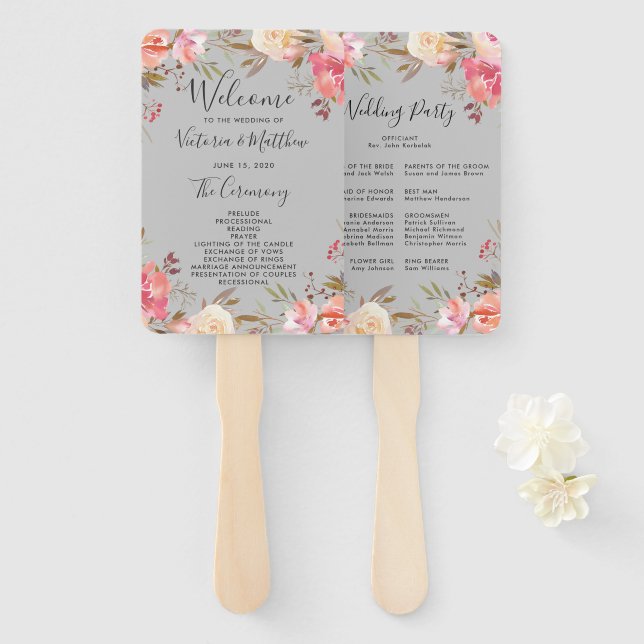 Leque Programa Romântico de Casamento Floral de Blush Bl (Frente e Verso)