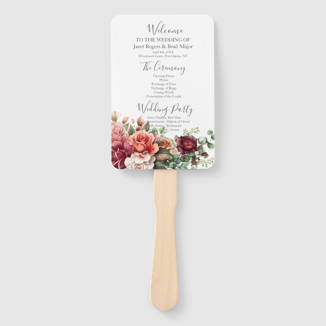 Leque Programa rosa Floral Eucalyptus Wedding (Frente)