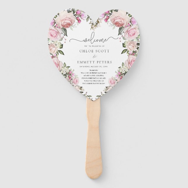 Leque Programa Rustic Blush Pink Rose Floral Casamento (Frente)