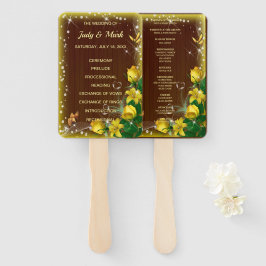 Leque Programa Rustic Dark Wood Yellow Floral Casamento