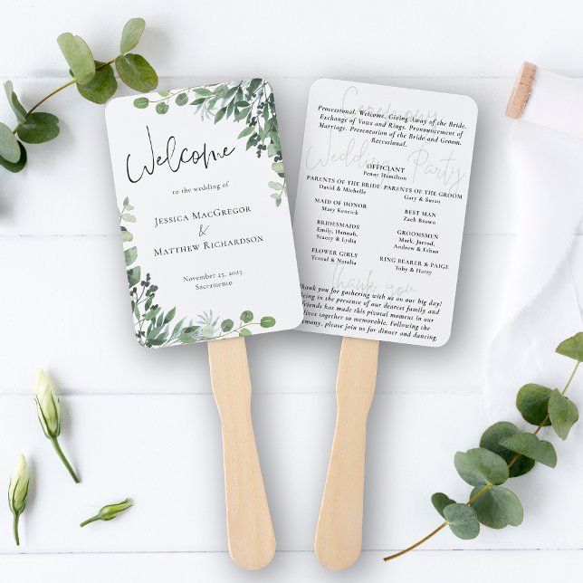 Leque Programa Rustic Eucalyptus Wedding (Rustic Eucalyptus Wedding Program Hand Fan)