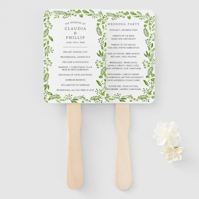 Leque Programa Rustic Green Olive Frame Weding Program (Frente e Verso)