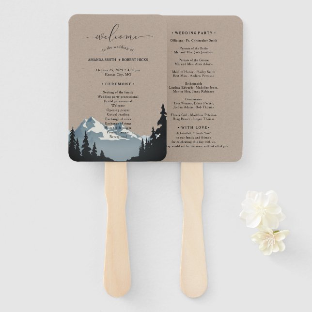Leque Programa Rustic Mountain Woodland Forest Wedment (Frente e Verso)