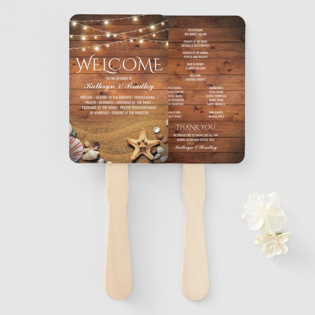 Leque Programa Rustic Starfish Beach Lights Wedment (Frente e Verso)