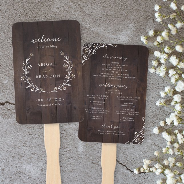 Leque Programa Rustic Wood Boho Floral Country Weding (Rustic Wood Boho Floral Country Wedding program Hand Fan)
