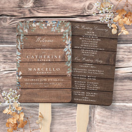 Leque Programa Rustic Wood Floral Cascade Weding Program