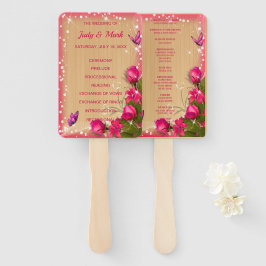 Leque Programa Rustic Wood Pink Floral Butterfly Casamen