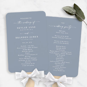 Leque Programa Simples de Cerimônia de Casamento Azul Du